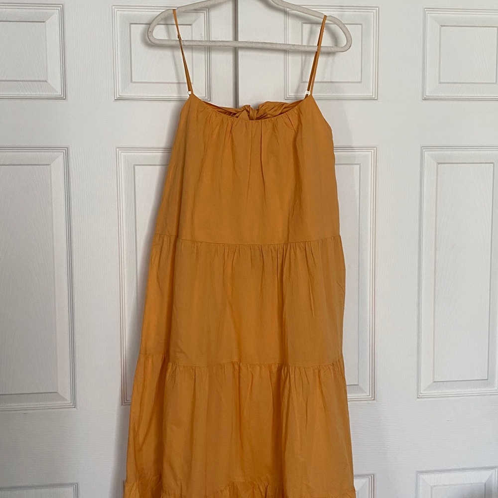 LOFT Maxi Mustard Yellow Tiered Dress